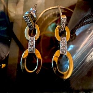 Real 14kt Gold and Diamond Geometric Drop Earrings